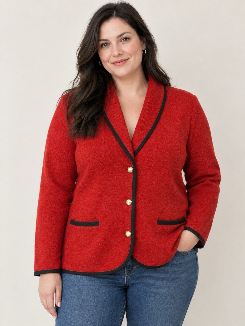 Chaps Cardigan Sweater Red Cotton Shawl Collar Silver Button Classic Preppy 1X